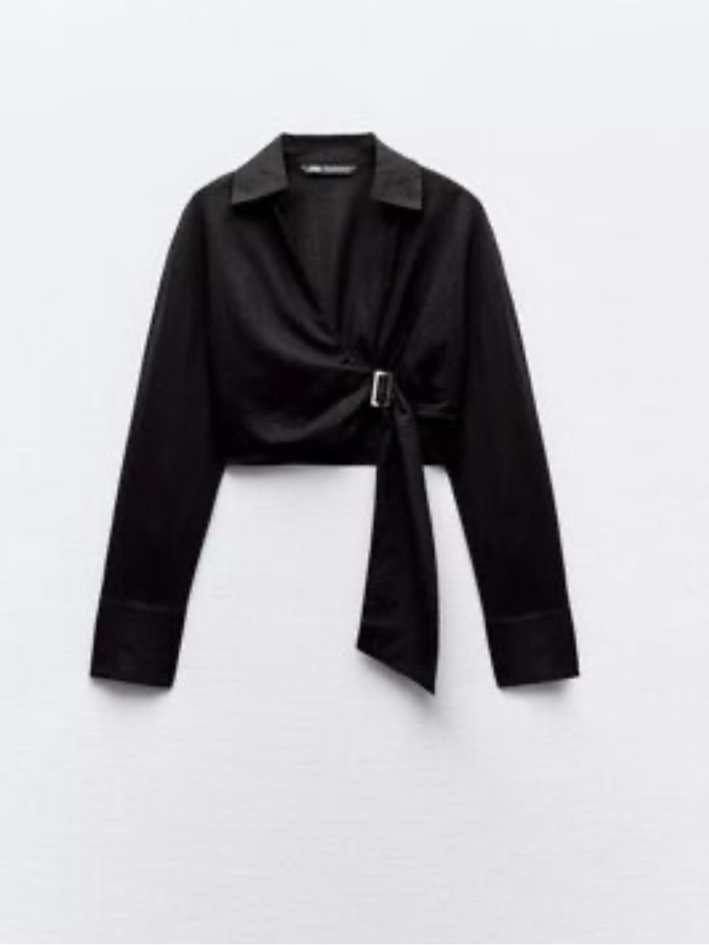 Zara linen black long sleeve cropped shirt